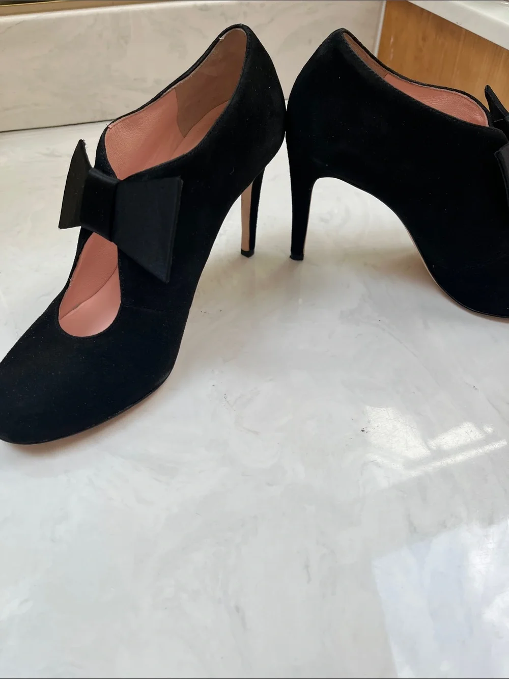 kate spade Black Suede Bow Mary Jane Heels